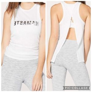 LULULEMON Women’s White NAMASTE ALL TIED UP Tank Open Back Graphic Pint Size 6